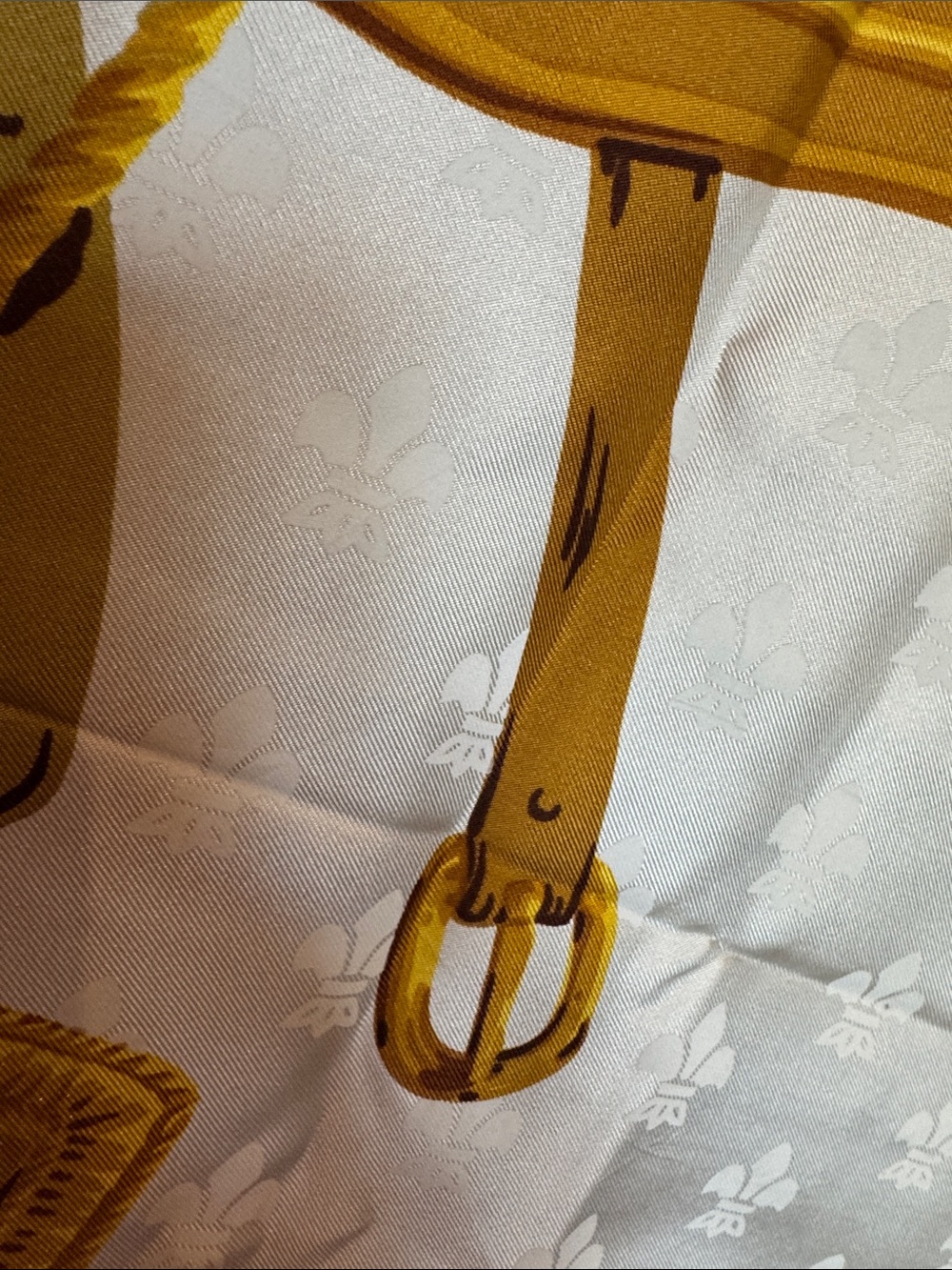 Celine Red, White and Mustard Gold Print Silk Scarf - Picture 2 of 6